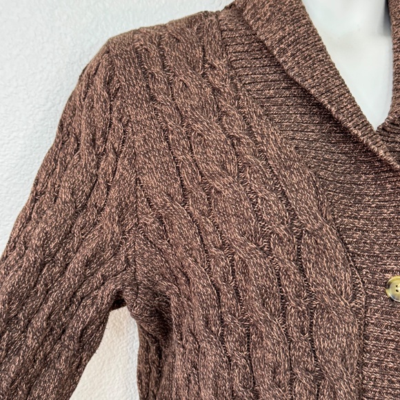 🧣Lands End Drifter Womens Brown Button Cable Knit Cardigan Sweater Large 14 16 - Picture 3 of 12